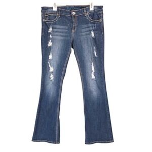 Ariya Jeans Bootcut Distressed Womens 13/14 Blue Good Embroidered Flap Pocket